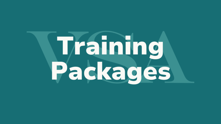 Button to click to access training packages, depicting the words training packages over a VSA logo watermark