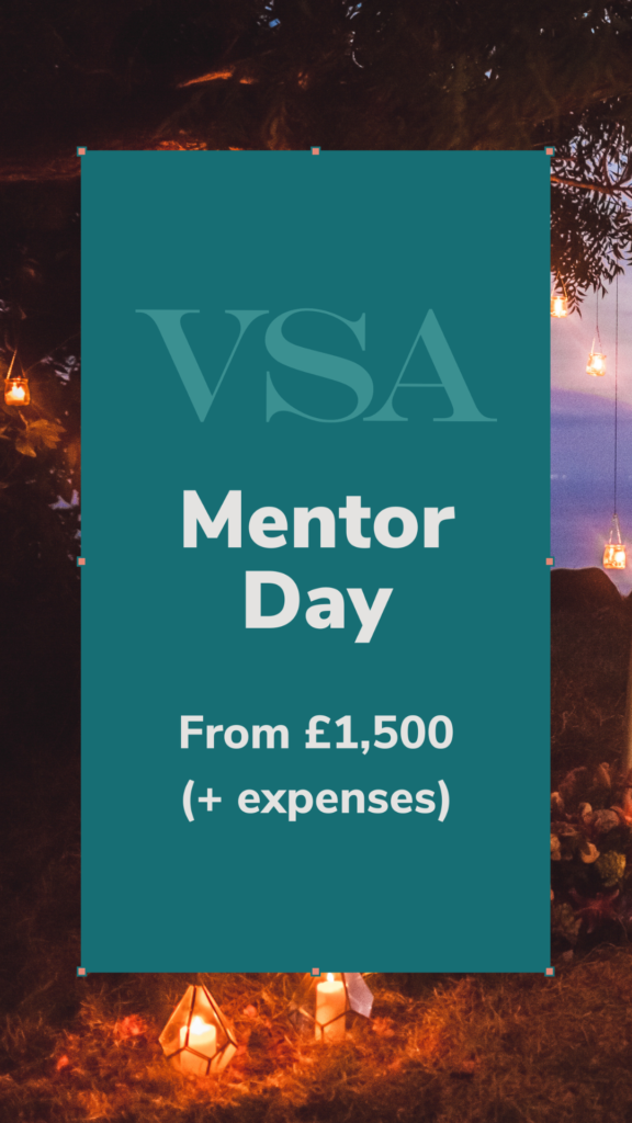 Mobile graphic for the mentor day from the venue styling academy priced from £1,500 + expenses